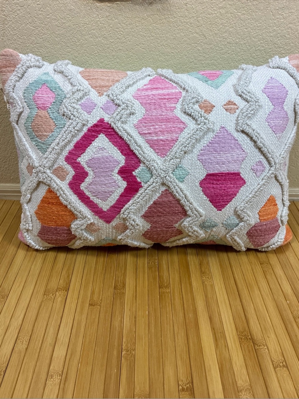 Cost Plus World Market Tufted Geometric Pillow in Pink, Coral, Mint, and Orange